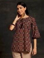 Black Printed Cotton Straight Kurti - Image 2