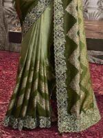 Women's Jacquard Silk Embroidery border work Saree with Heavy work Unstitch Blouse Piece - Image 4