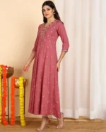 Women Yoke Embroidered Flared Kurta - Image 4