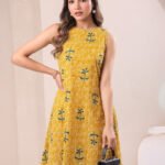Mustard Pure Cotton Floral Printed A-Line Kurta with Culotte Pant Cord Set