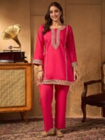 Pink Silk Blend Embroidered A-Line Cord Set