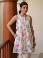 White Pure Cotton Floral Printed A-Line Short Kurti - Style 03902 - Image 2